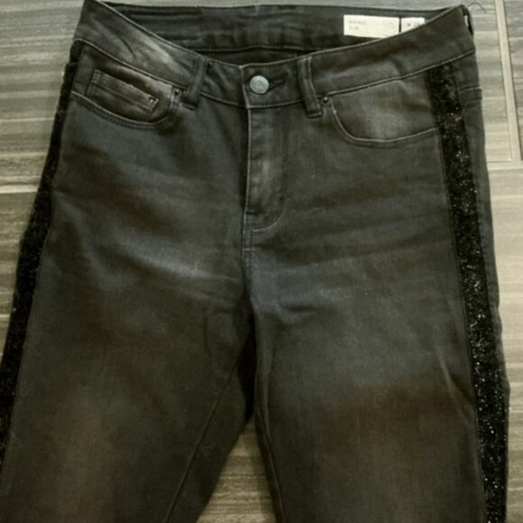 VeraModa black midrise slim Velvet tux stripe ankle jean size 26 - Picture 11 of 12